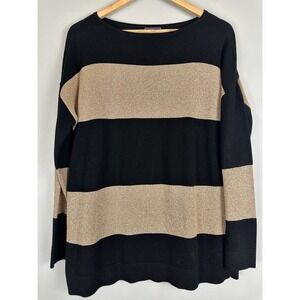 Chaps Classics Black Gold Metallic Striped Sweater Women's M Long Sleeve Metal
